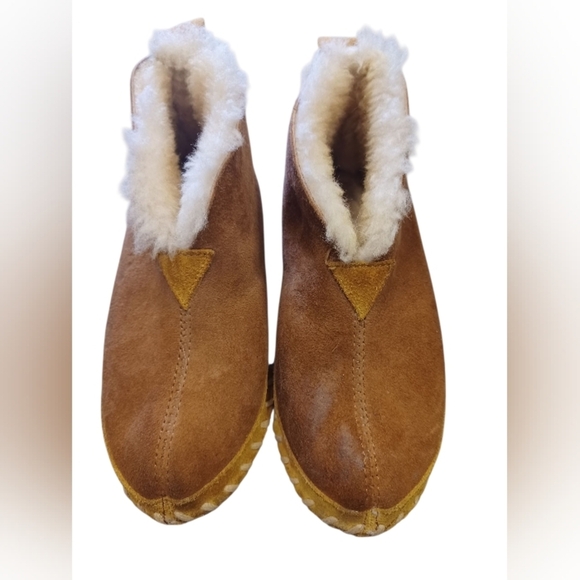 L.L. Bean "Wicked Good Slipper" EUC Leather Shearling, Dark Tan Size 6M - Picture 4 of 7